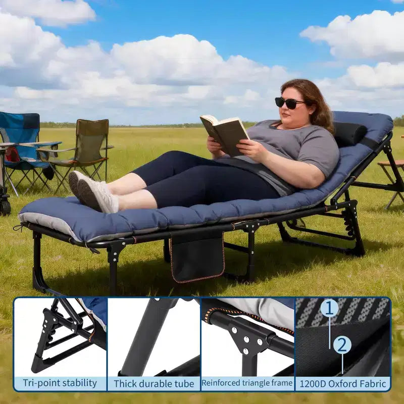 Lit de camp pliant portable Oxford double couche pour adultes Lit de camping pliable