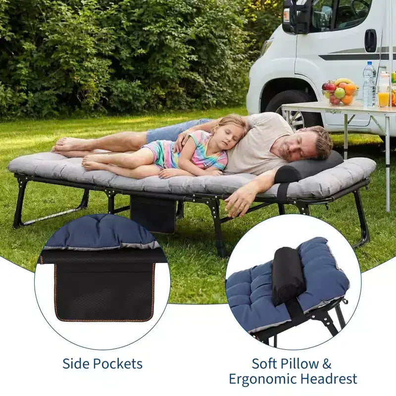 Lit de camp pliant portable Oxford double couche pour adultes Lit de camping pliable