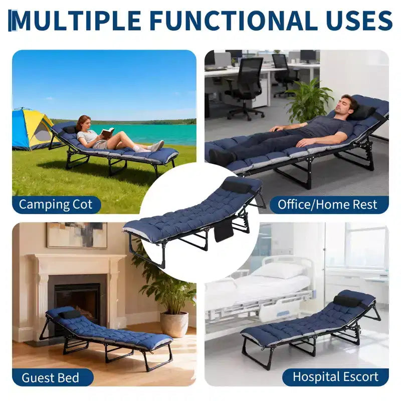 Lit de camp pliant portable Oxford double couche pour adultes Lit de camping pliable