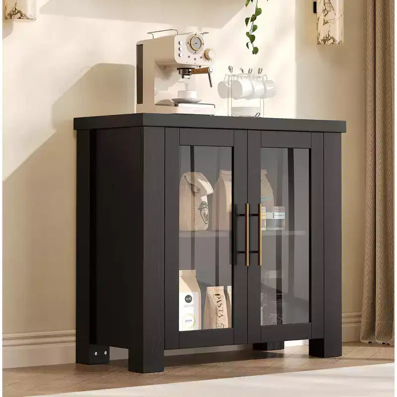 33 Sideboard Buffet Cabinet Entryway Coffee Bar Cabinet with Glass Doors Modern Media Console Table Accent Credenza for Living Room Kitchen
