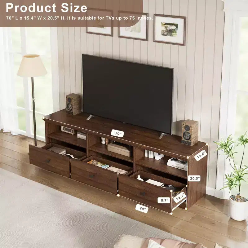 Meuble TV Console Media Mid-Century Moderne avec Tiroir de Rangement et Étagères Ouvertes