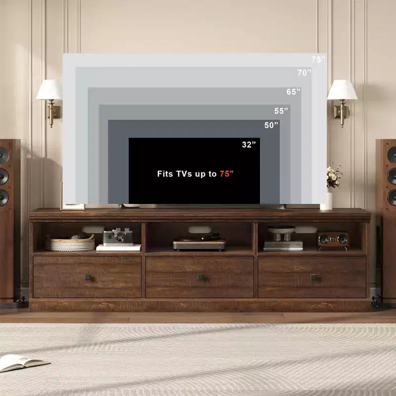 Meuble TV Console Media Mid-Century Moderne avec Tiroir de Rangement et Étagères Ouvertes