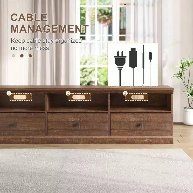 Meuble TV Console Media Mid-Century Moderne avec Tiroir de Rangement et Étagères Ouvertes