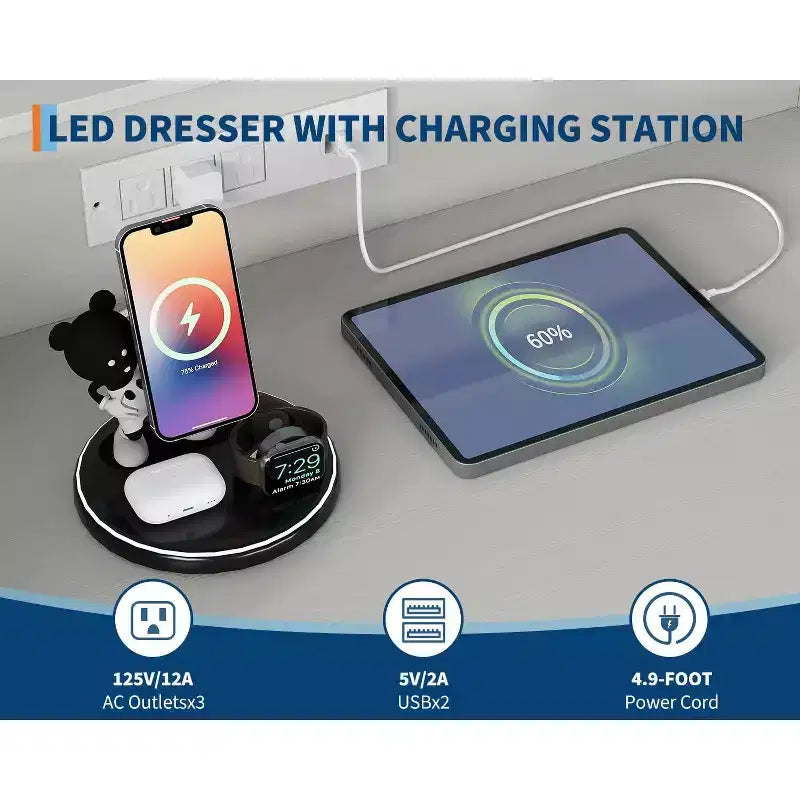 Commode haute moderne à 9 tiroirs avec lumières contrôlées par application et station de charge
