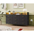 62.8 Modern 9-Drawer Tall Dresser with APP-Controlled Lights & Charging Station (3 Outlets/2 USB) Large Storage Cabinet for Bedroom Living Room