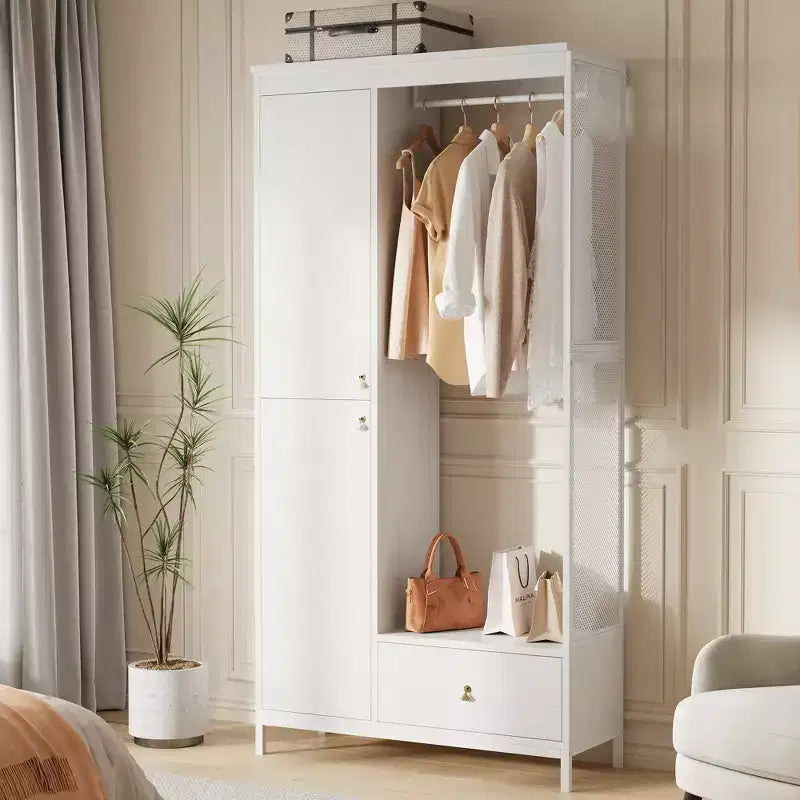 Organisateur de placard autoportant avec étagères et tringle à vêtements Portant à vêtements moderne en métal