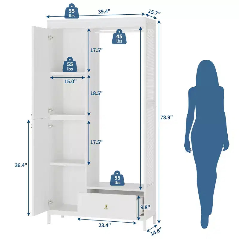 Organisateur de placard autoportant avec étagères et tringle à vêtements Portant à vêtements moderne en métal