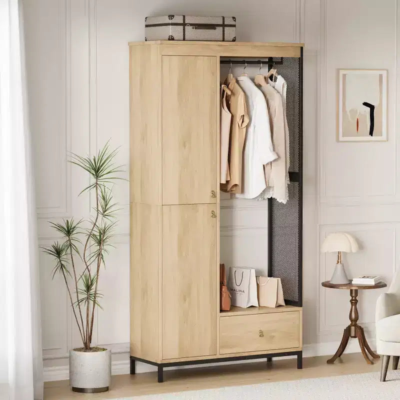 Organisateur de placard autoportant avec étagères et tringle à vêtements Portant à vêtements moderne en métal