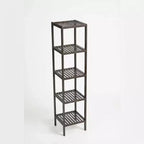 5-Tier Bamboo Shelf Narrow Plant Stand with Slatted Shelves Brown Wood Storage Rack for Bathroom Living Room Kitchen Bedroom