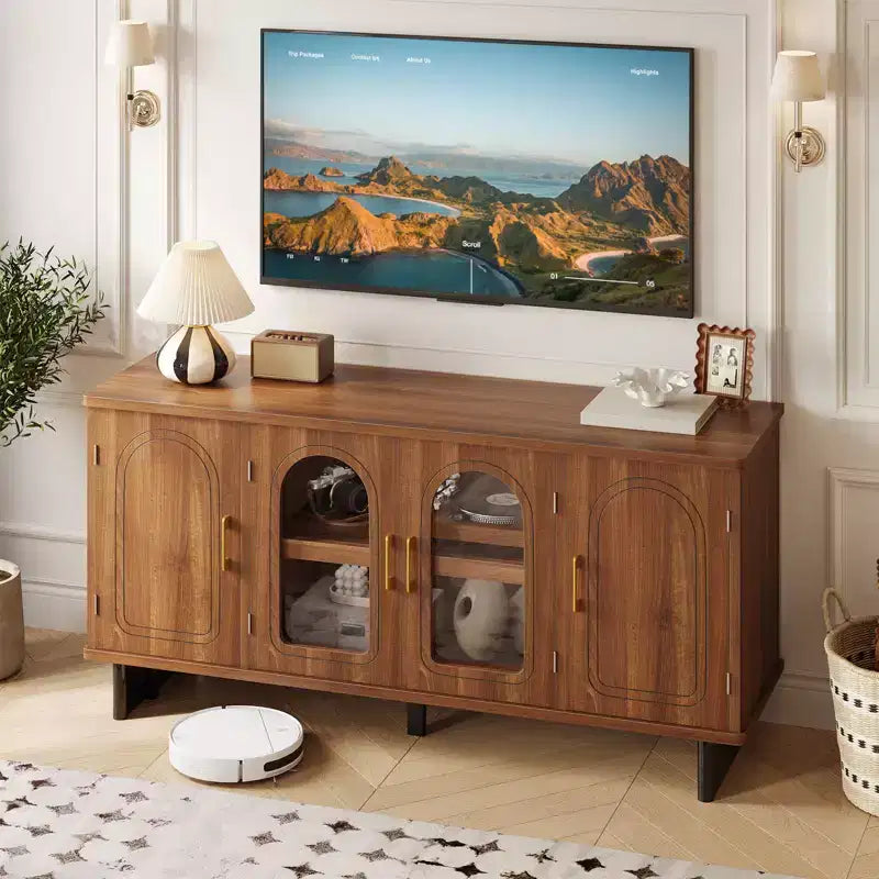 Bestier 60 TV Stand for 65 TV Entertainment Center Modern Media Console Cabinet with Glass Doors & Adjustable Shelves for Living Room & Bedroom