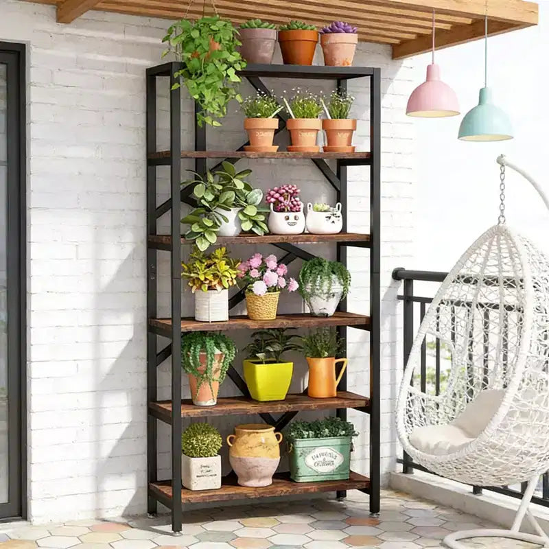 NAYSAYE Modern Bookshelf 6 Tier Metal Wood Open Shelf Display Rack Sturdy Storage Organizer for Living Room Office Black 31.52*11.82*70.92