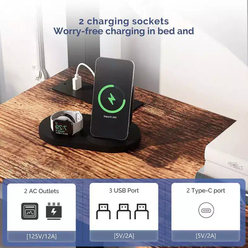 Lit superposé en métal une place avec bureau, tiroirs, bande LED et station de recharge USB