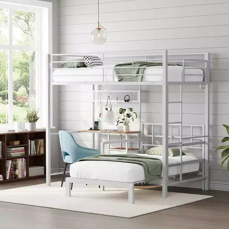 Karl Home Twin Size Metal Bunk bed with Desk Drawers LED Strip USB Charging Station Guardrails and Ladder