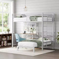 Karl Home Twin Size Metal Bunk bed with Desk Drawers LED Strip USB Charging Station Guardrails and Ladder