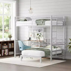 Karl Home Twin Size Metal Bunk bed with Desk Drawers LED Strip USB Charging Station Guardrails and Ladder