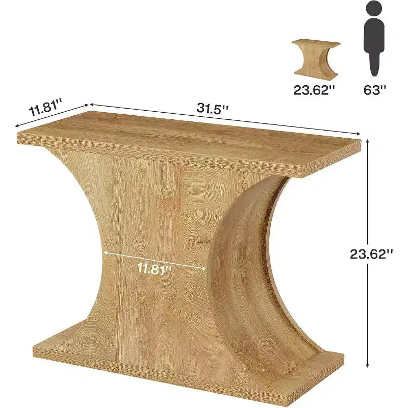 Table d'appoint rectangulaire moderne et étroite avec base en sablier, table de chevet rustique en bois