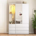 JVNOXK Modern White Wooden Wardrobe Closet 71.7 H 2 Doors 6 Drawers Bedroom Armoire with Hanging Rail & Storage Shelves