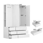 Jolie armoire de chambre moderne en bois blanc à 2 portes et 6 tiroirs