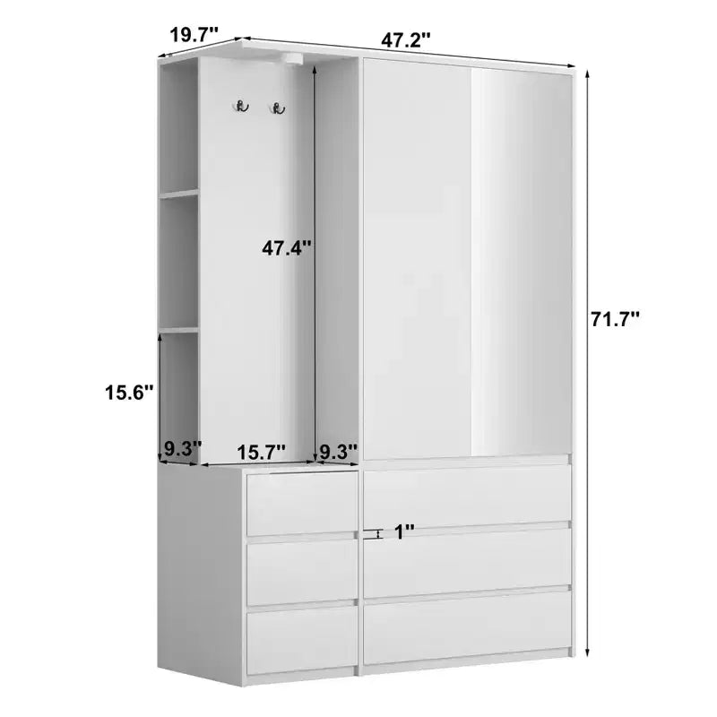 Jolie armoire de chambre moderne en bois blanc à 2 portes et 6 tiroirs
