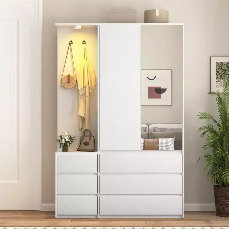 Jolie armoire de chambre moderne en bois blanc à 2 portes et 6 tiroirs