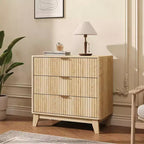 Acekool Fluted Nightstand with 3 Drawers Modern Wood Bedside Chest for Bedroom Living Room Entryway