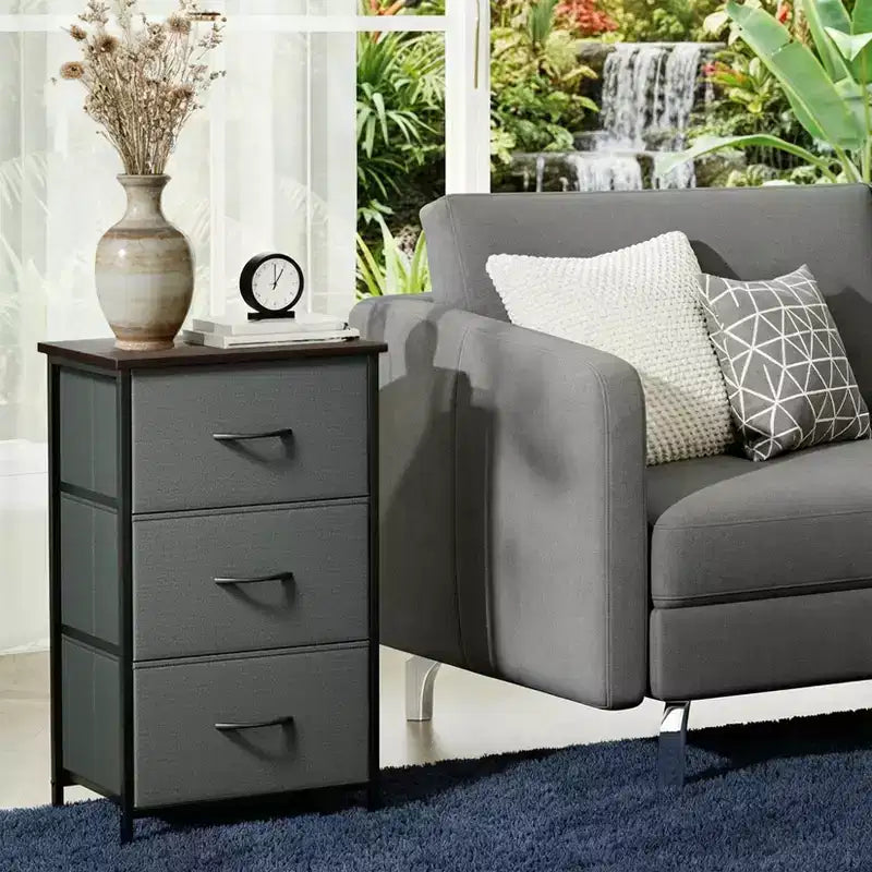Commode étroite à 3 tiroirs avec bacs en tissu amovibles
