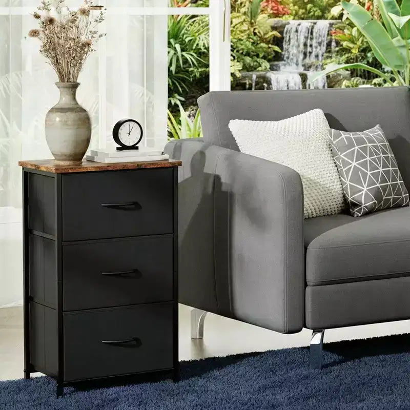 Commode étroite à 3 tiroirs avec bacs en tissu amovibles