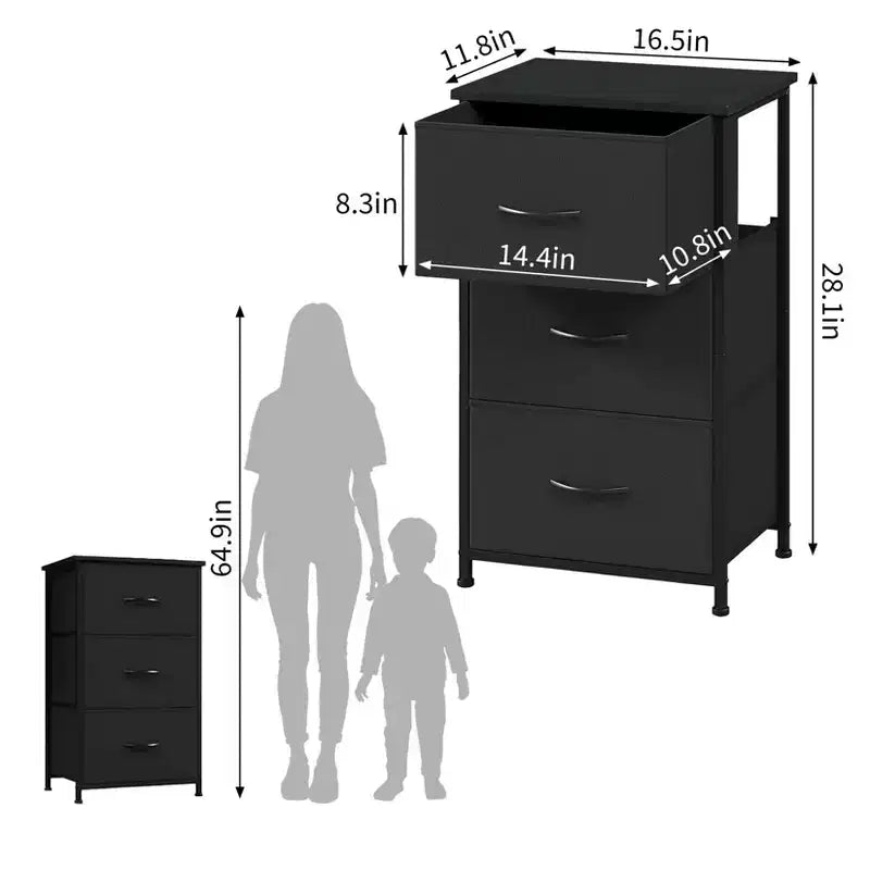 Commode étroite à 3 tiroirs avec bacs en tissu amovibles