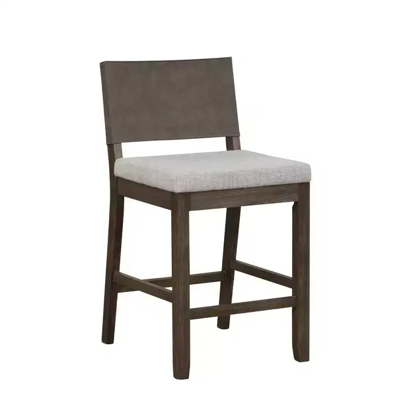 Nathan James Linus Counter Height Barstool Brushed Dark Brown Wood Gray Linen: Upholstered Rubberwood Frame 300lb Capacity