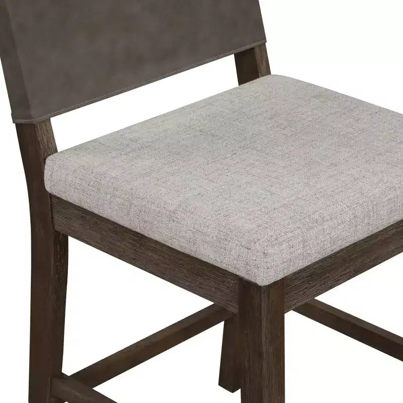 Tabouret de bar hauteur comptoir en bois brun foncé brossé et lin gris