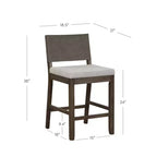 Tabouret de bar hauteur comptoir en bois brun foncé brossé et lin gris