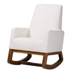 Fauteuil à bascule en tissu d'ameublement et bois, blanc cassé/brun noyer
