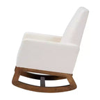 Fauteuil à bascule en tissu d'ameublement et bois, blanc cassé/brun noyer