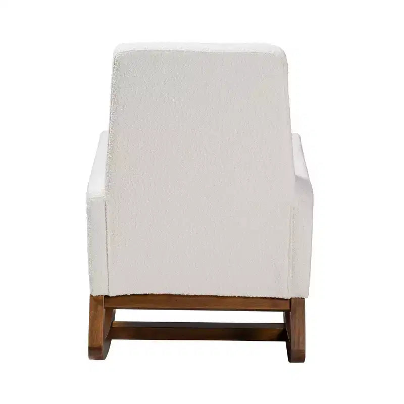 Fauteuil à bascule en tissu d'ameublement et bois, blanc cassé/brun noyer
