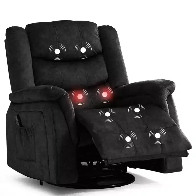 Fauteuil inclinable avec chauffage et massage, pivotant à 360 degrés, en tissu et fonction bascule