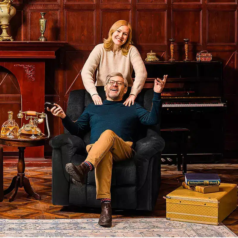 Fauteuil inclinable avec chauffage et massage, pivotant à 360 degrés, en tissu et fonction bascule