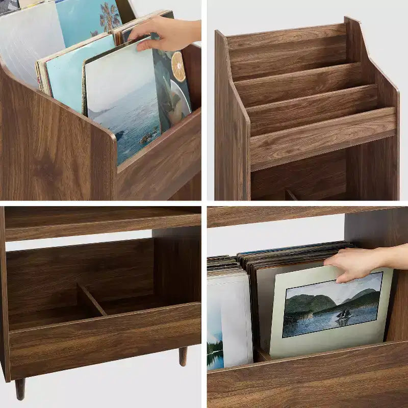 Meuble pour platine vinyle et rangement de vinyles Noyer