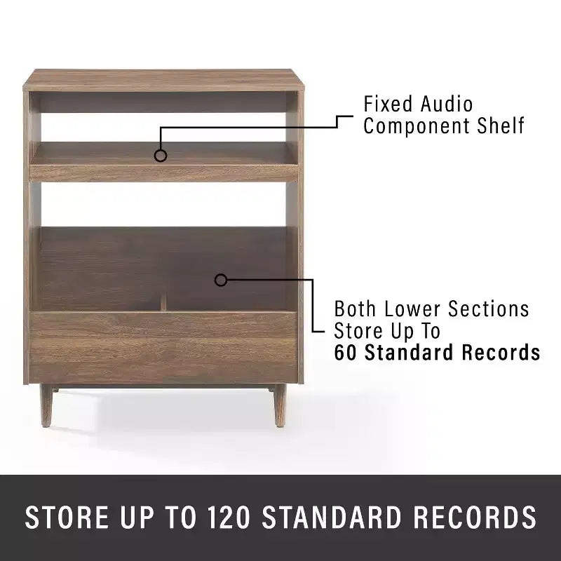 Meuble pour platine vinyle et rangement de vinyles Noyer