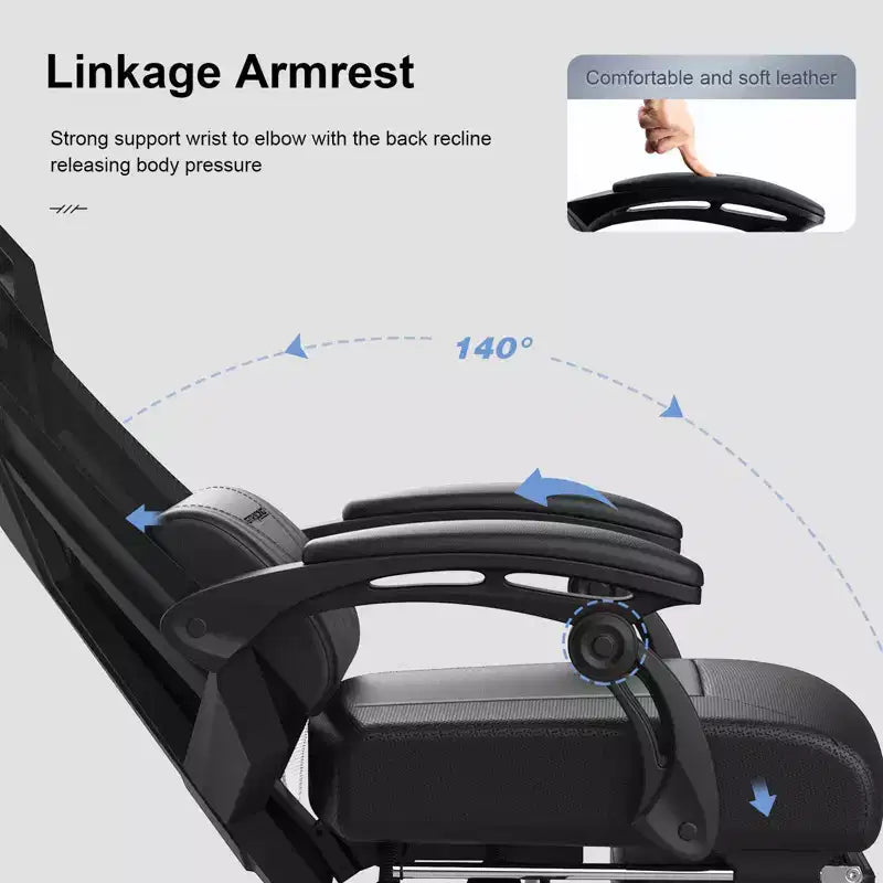 Chaise de bureau gaming en maille ergonomique inclinable avec repose-pieds noir