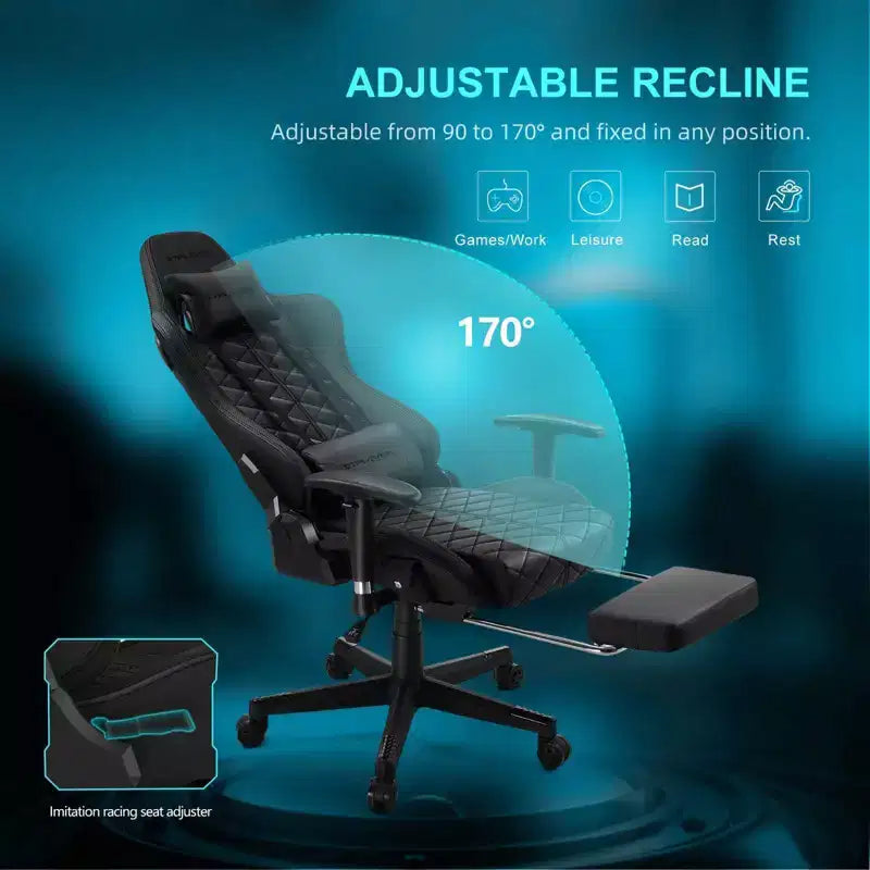 Chaise Gaming avec Haut-Parleurs Bluetooth et Repose-Pieds Chaise de Bureau à Dossier Haut