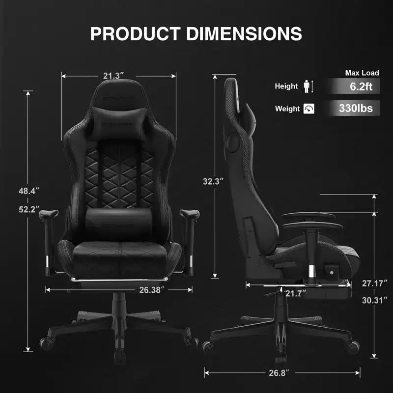 Chaise Gaming avec Haut-Parleurs Bluetooth et Repose-Pieds Chaise de Bureau à Dossier Haut