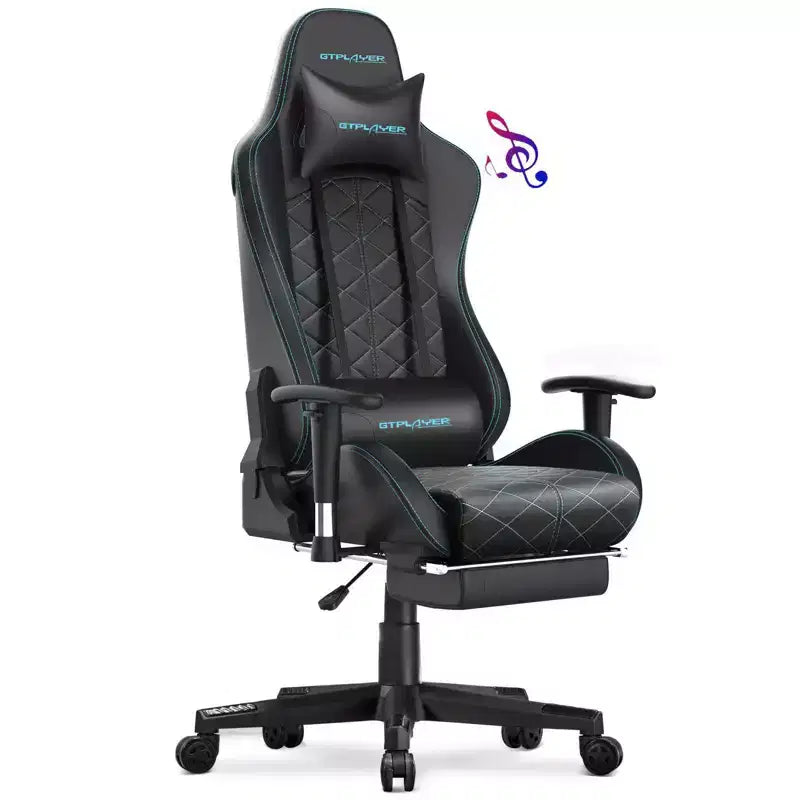 Chaise Gaming avec Haut-Parleurs Bluetooth et Repose-Pieds Chaise de Bureau à Dossier Haut
