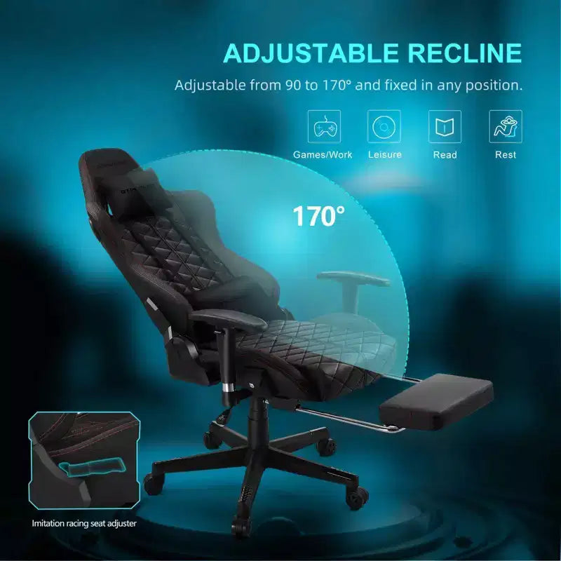 Chaise de bureau haute à dossier haut avec haut-parleurs Bluetooth intégrés et repose-pieds