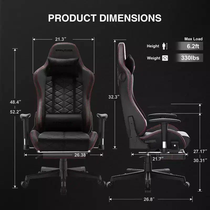 Chaise de bureau haute à dossier haut avec haut-parleurs Bluetooth intégrés et repose-pieds