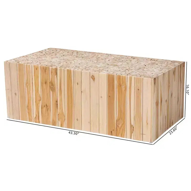 Table basse en teck avec pieds uniques en bûches de bois recyclées - Naturel