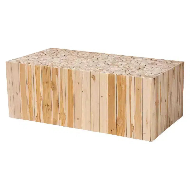 Table basse en teck avec pieds uniques en bûches de bois recyclées - Naturel