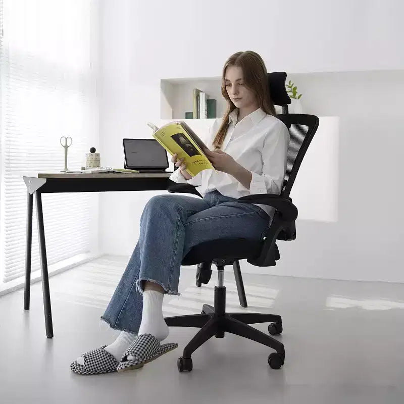 Chaise de bureau ergonomique pivotante avec appui-tête et support lombaire