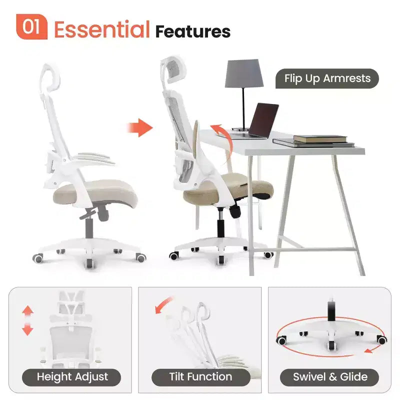 Chaise de bureau ergonomique pivotante avec appui-tête et support lombaire