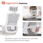 Chaise de bureau ergonomique pivotante avec appui-tête et support lombaire