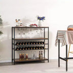 Table à vin rustique à 5 niveaux, casier à vin pour 22 bouteilles autoportant avec porte-verres